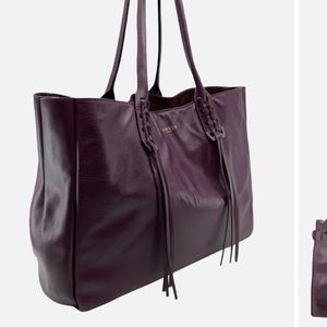 Lanvin Calfskin Fringed Nela Shopper Tote in purple/burgundy